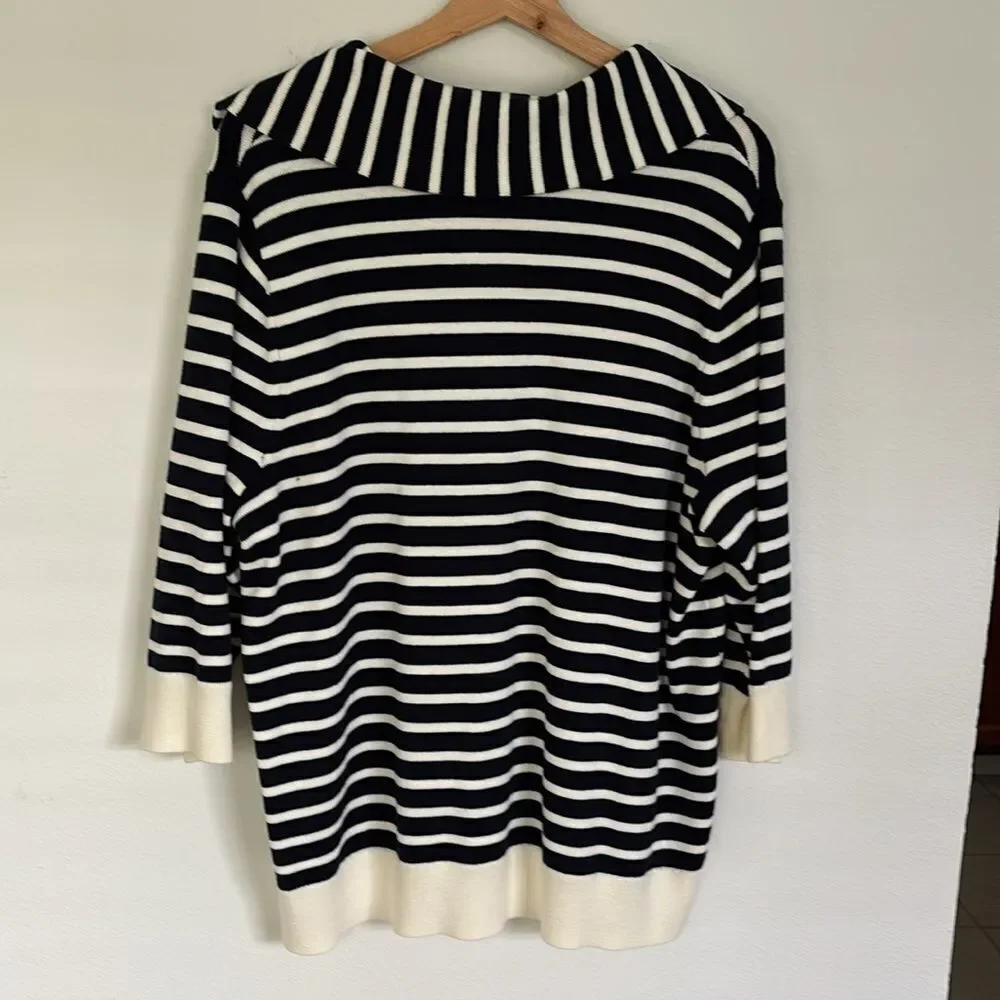 NWT J Jill Collared Striped V-Neck Pullover Sweater Nautical Size XL